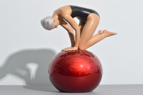 Miniature Quan with Red Sphere, Black Suit & Swarovski Crystal Cap